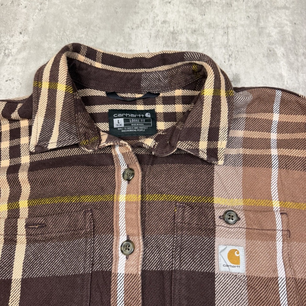 Carhartt Loose Fit Heavyweight Twill Long-Sleeve Plaid Shirt Women's Size L - Picture 2 of 5